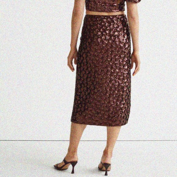 NWT & Other Stories Sequin Beaded Floral Midi Skirt Size 0 - Picture 5 of 10